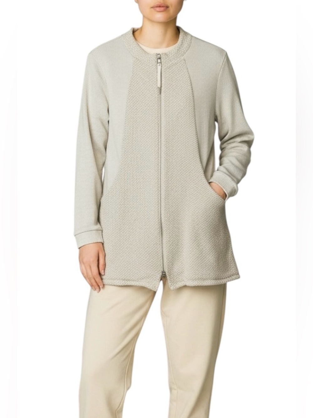 Soft Surroundings Beige Petra Mixed Media Longsleeve Full Zip Jacket Large